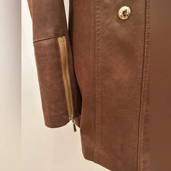 Mahogany Brown Military Style Faux Leather Jacket EUC SZ 10 Fitted Slimming - Picture 5 of 9